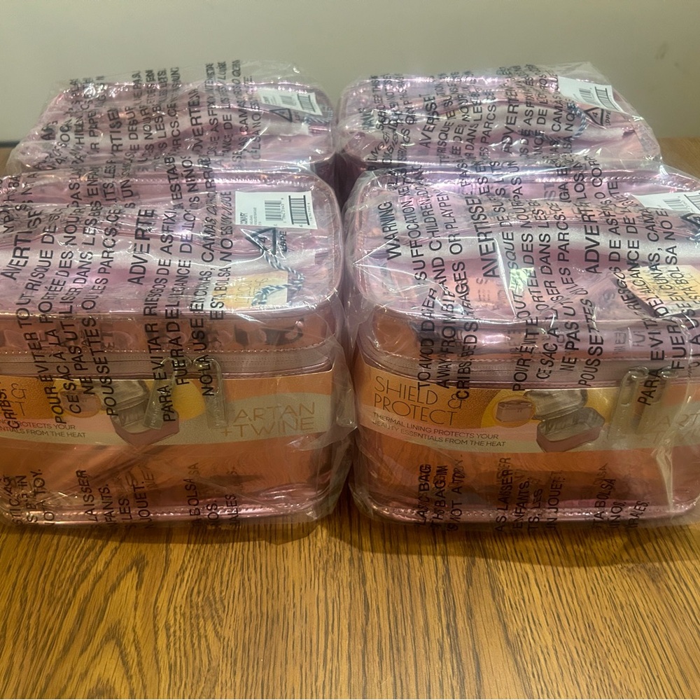 FOUR-PIECE TARTAN + TWINE Lot SEALED NWT Pink INSULATED Train CASE Makeup Bag